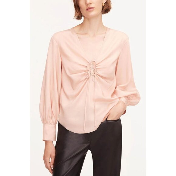 Rebecca Taylor Blush Pink Tencel Drawstring Long Sleeve Blouse - Sz 12 - Picture 1 of 10